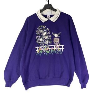 Vintage Morning Sun Sweatshirt XL Purple Bird Floral USA Jerzees Graphic